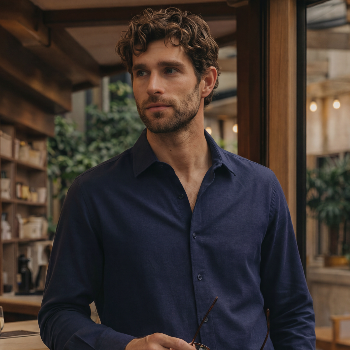 Camisa manga larga con lino Alian