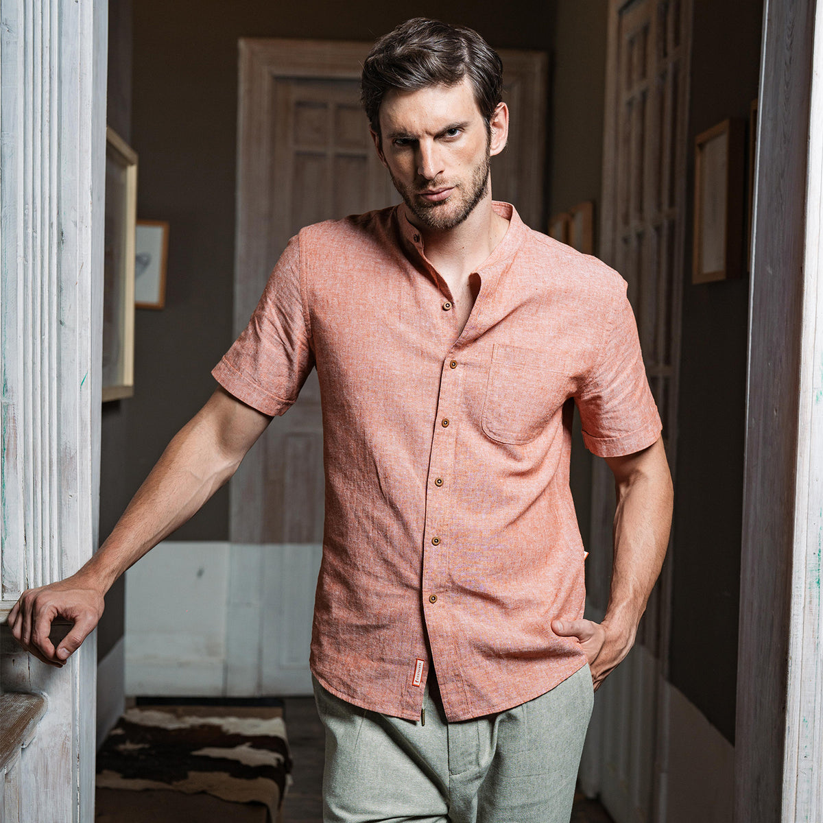 Camisa Manga Corta con Lino Davide