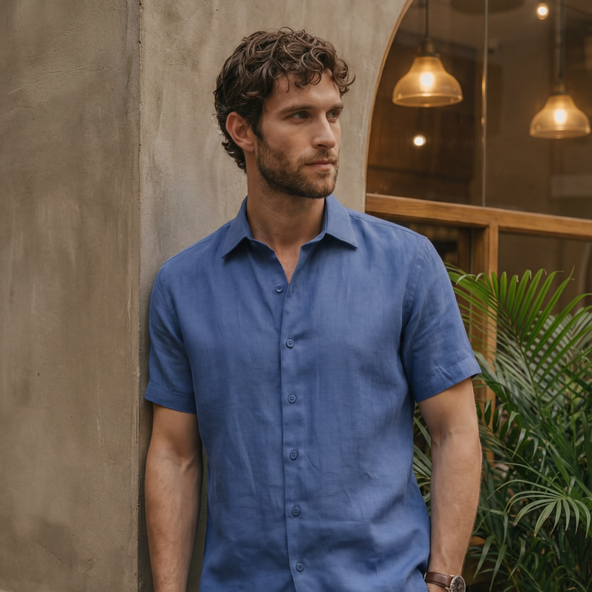 Camisa manga corta con lino Alian
