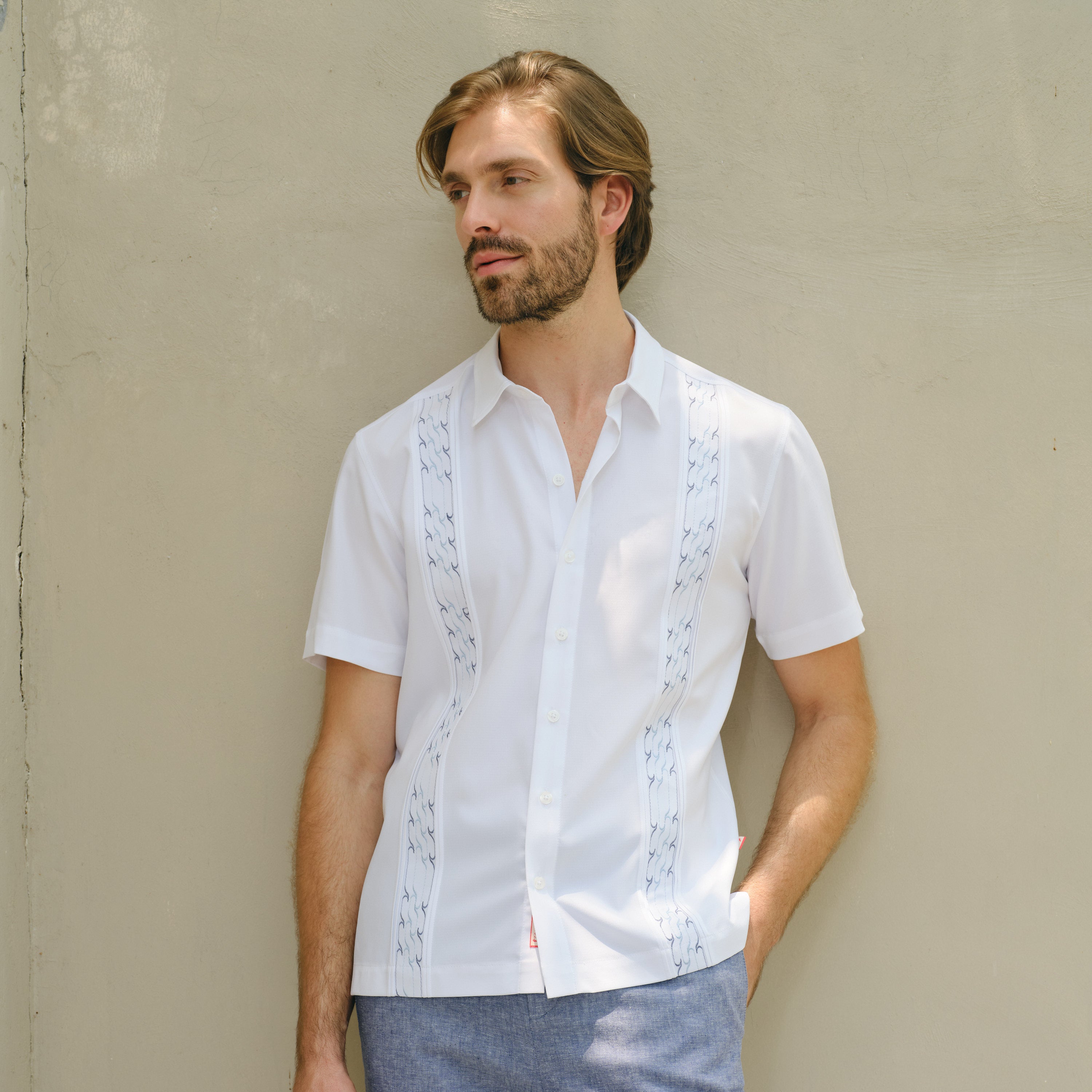 camisa guayabera manga corta para hombre hatza