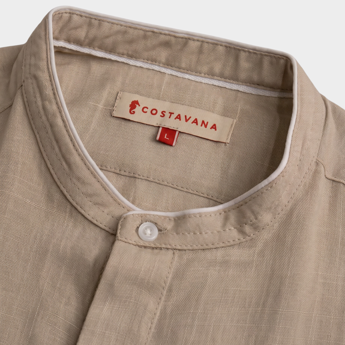 Camisa Cuello Mao para Hombre Beige