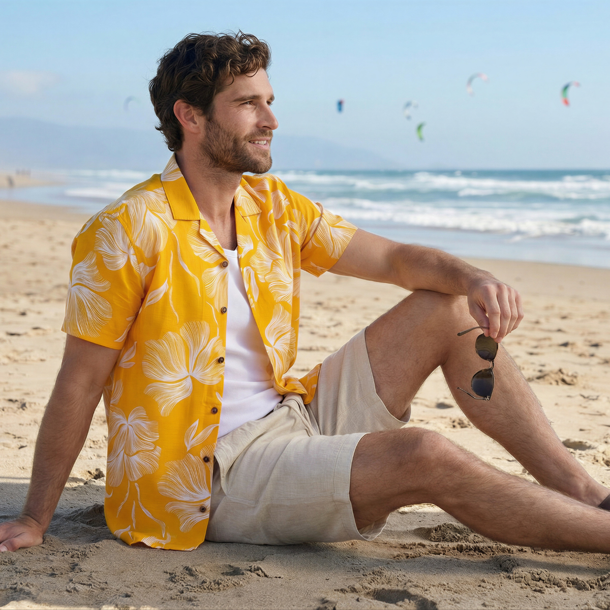 outfit de playa para hombre con camisa fresca y bermudas Costavana