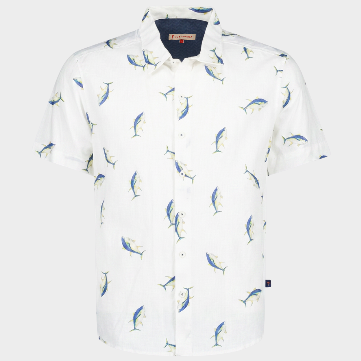 Camisa Estampada Manga Corta Con Lino Atún