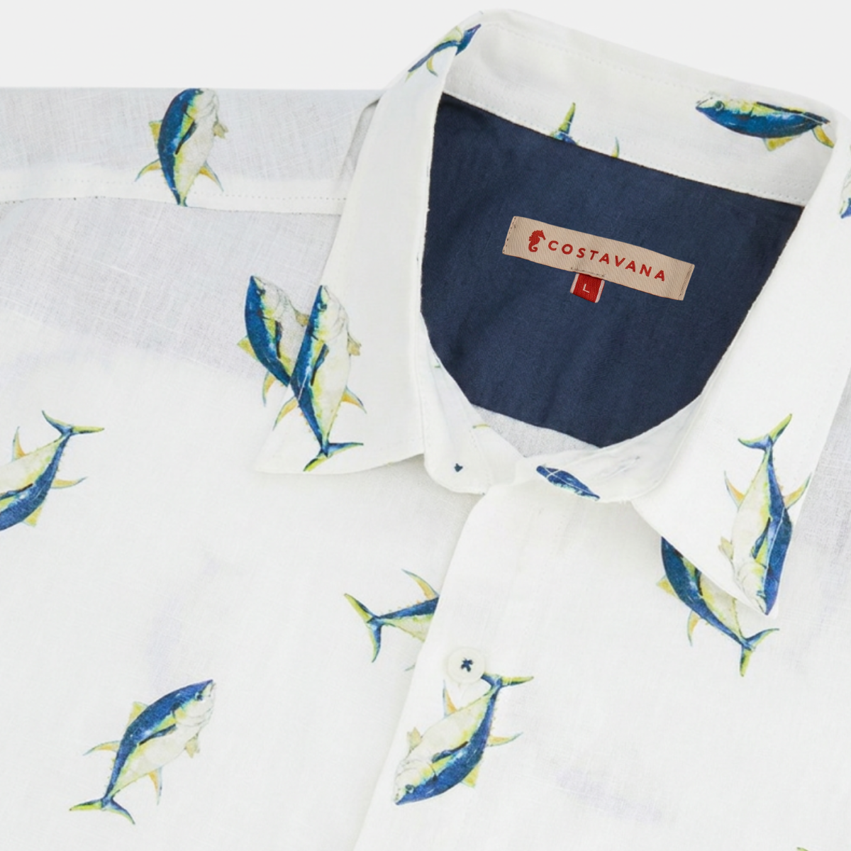 Camisa Estampada Manga Corta Con Lino Atún