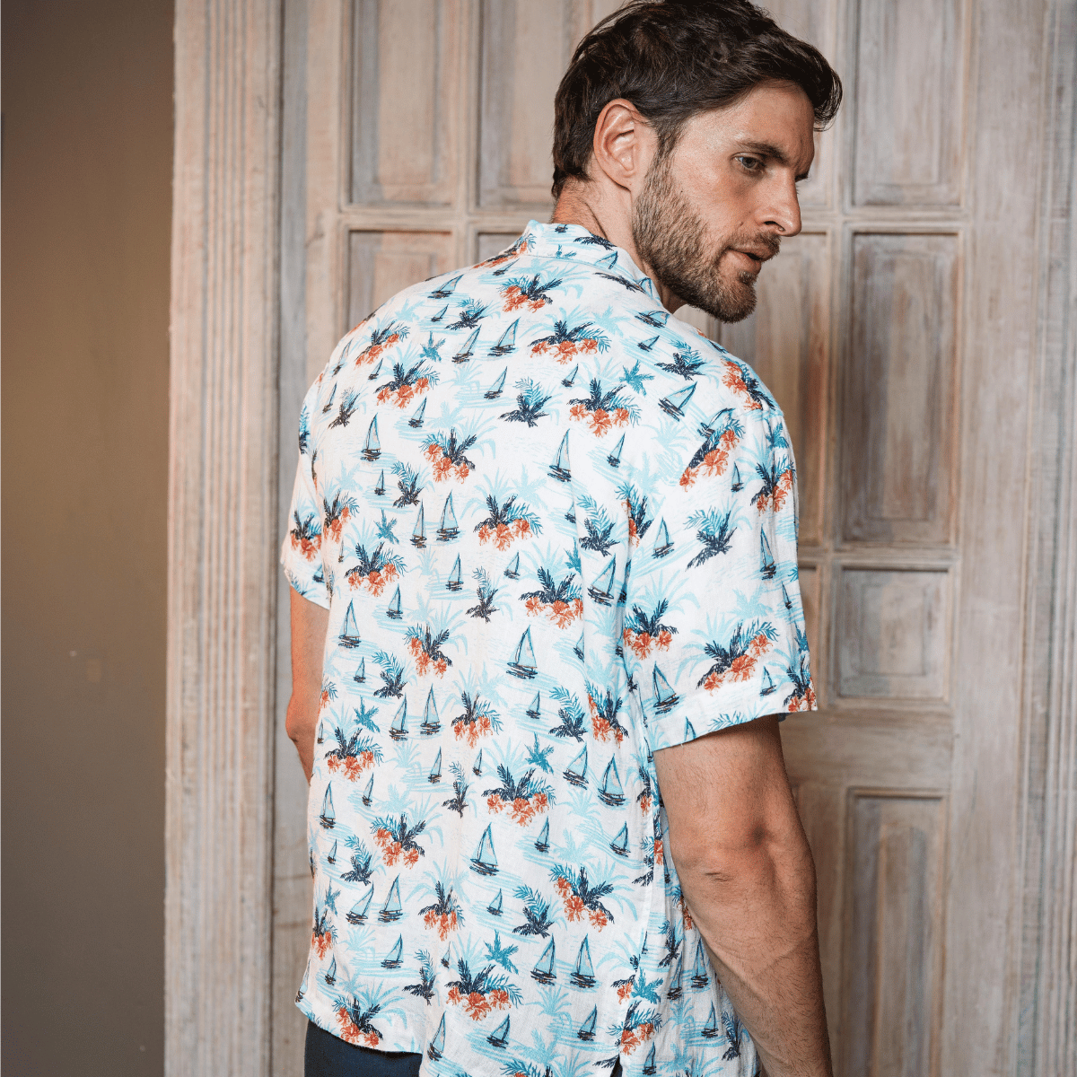 Camisa Hawaiana Manga Corta Huai 100% Lino