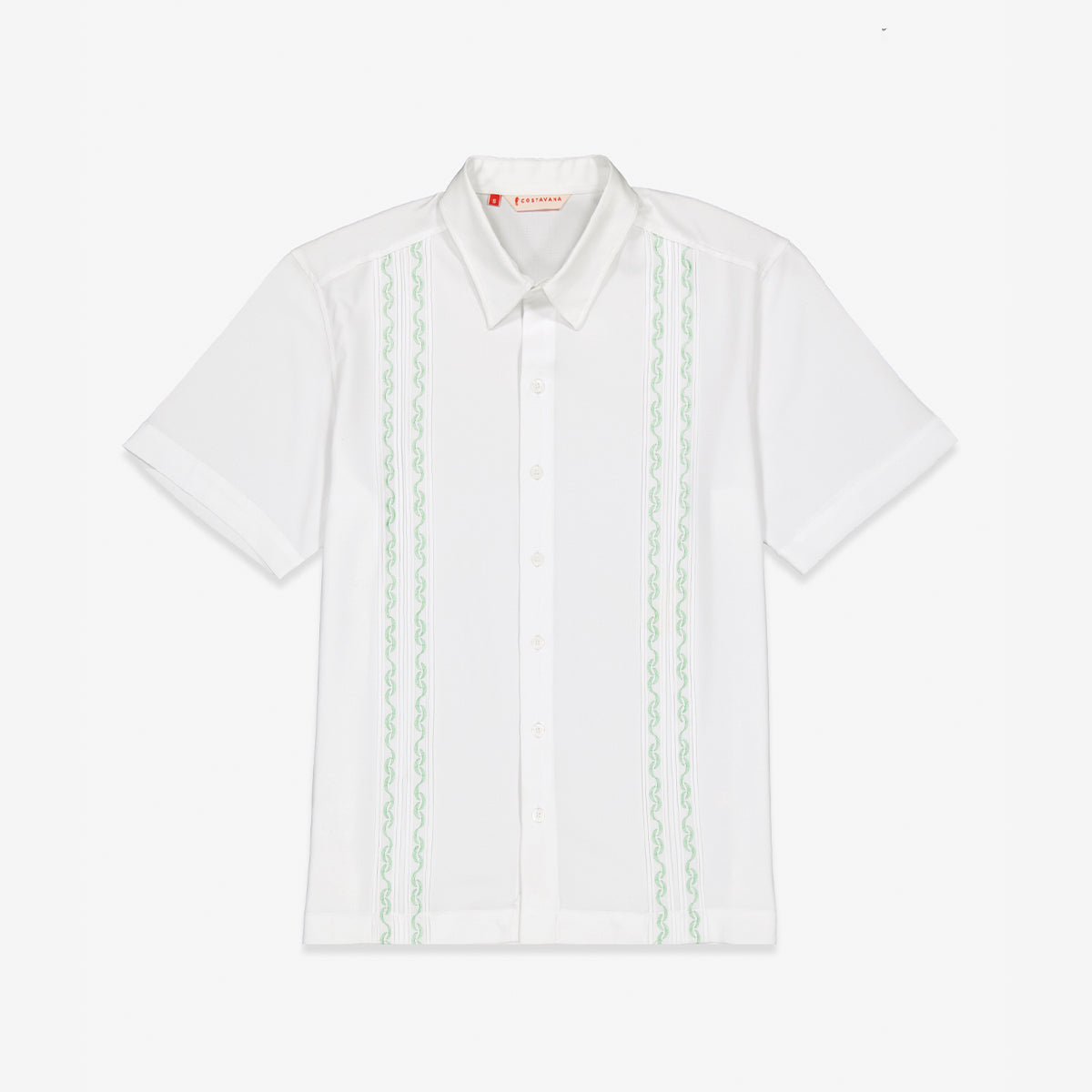 Guayabera blanca manga corta con bordado verde