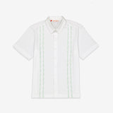 Guayabera blanca manga corta con bordado verde