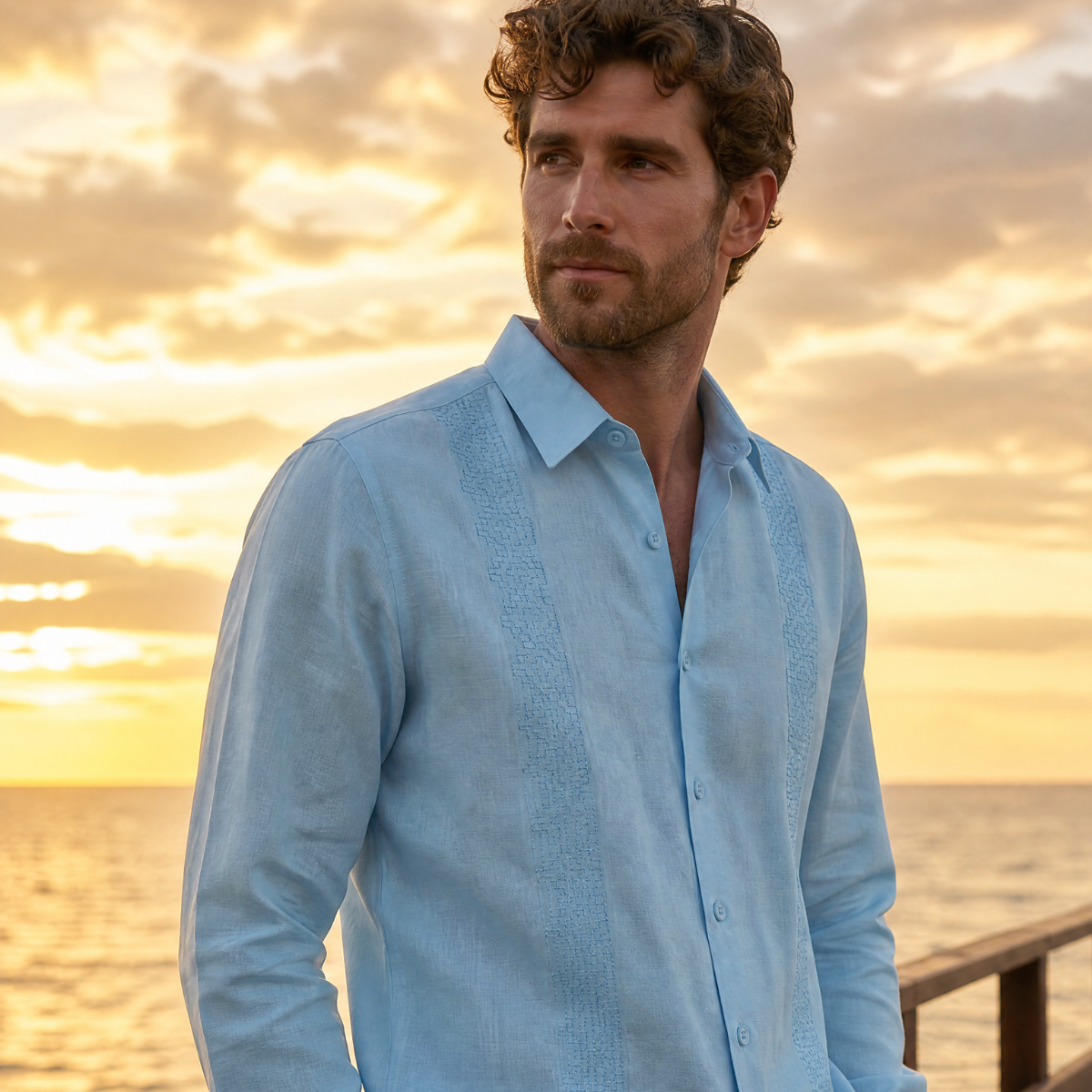 Camisa guayabera manga larga Bikon
