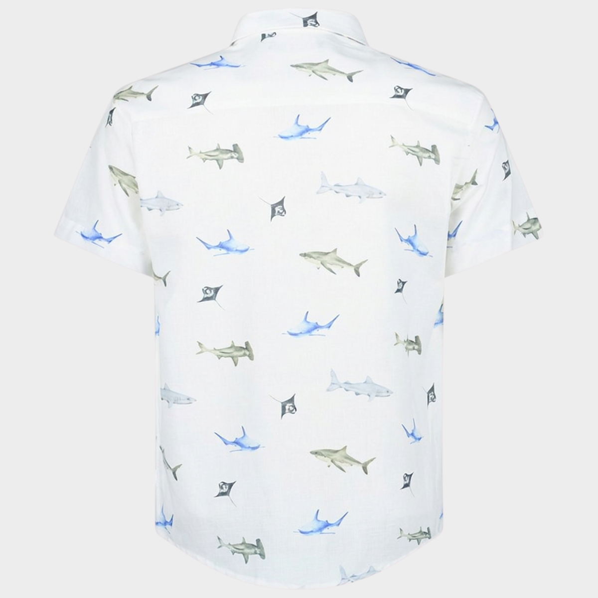 Camisa Estampada Manga Corta Con Lino Tiburones