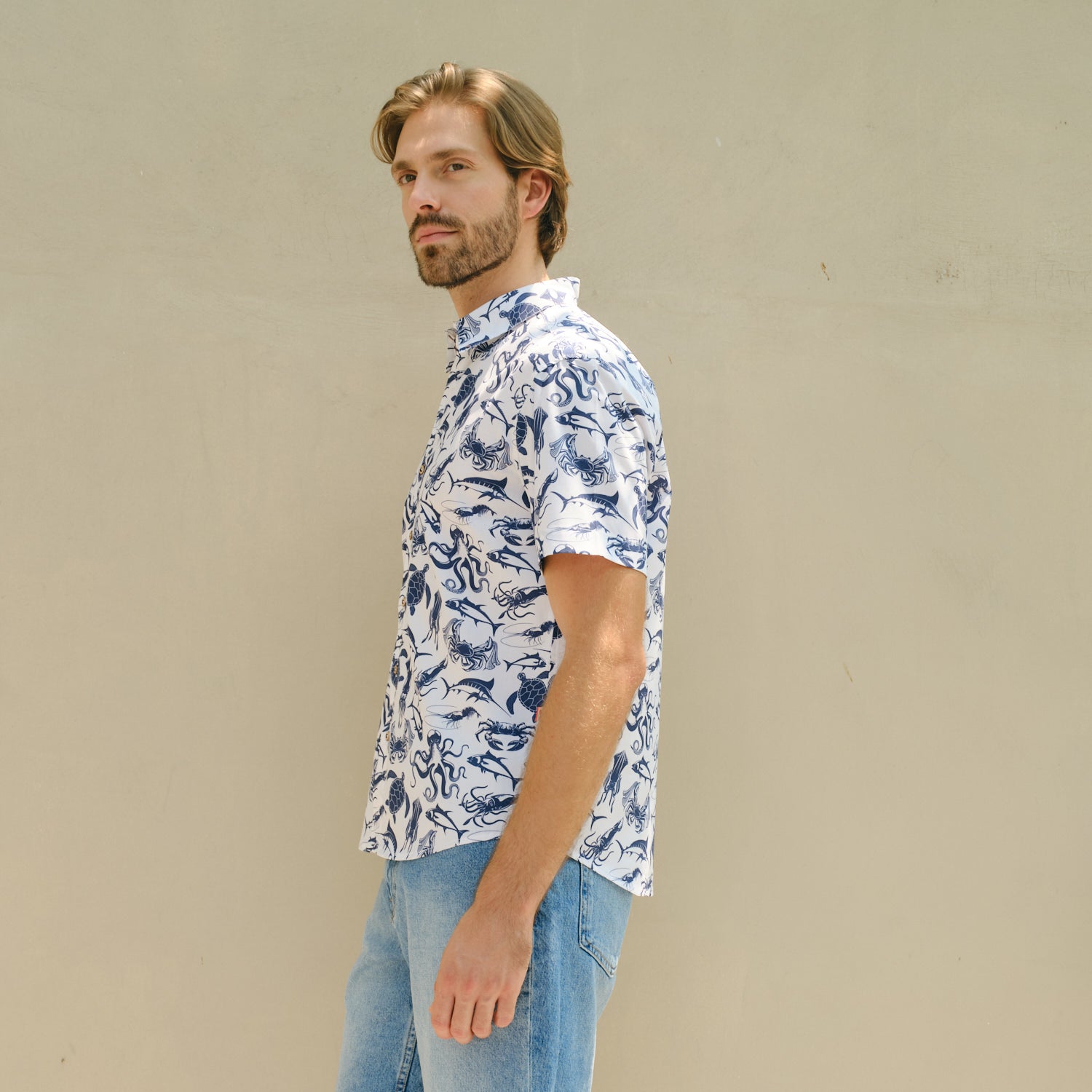 camisa hawaina casual hombre estampado marino costado 