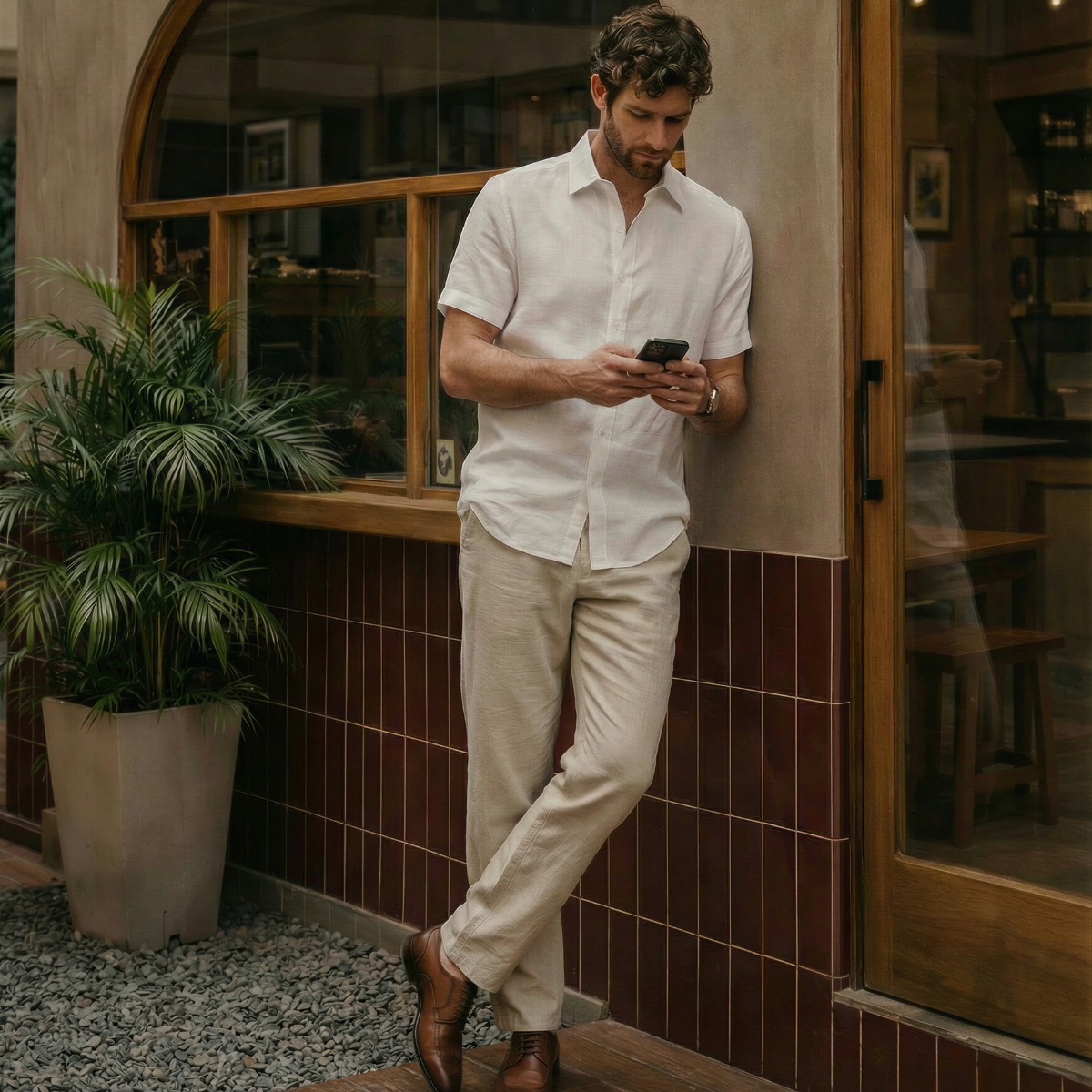 Camisa manga corta con lino Alian