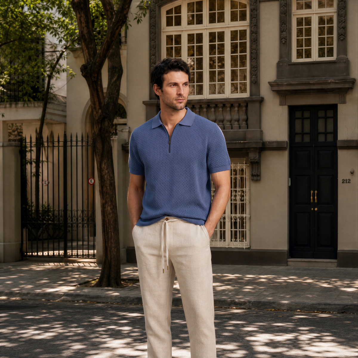 Camisa Polo para Hombre con Cierre Azul