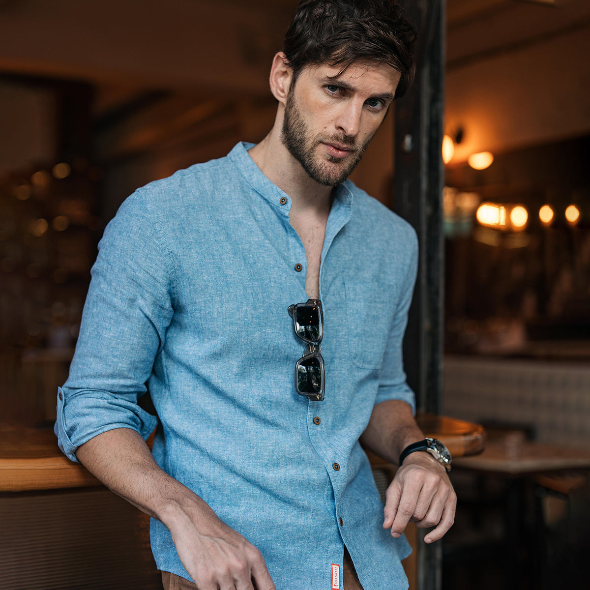 Camisa Manga Larga con Lino Davide