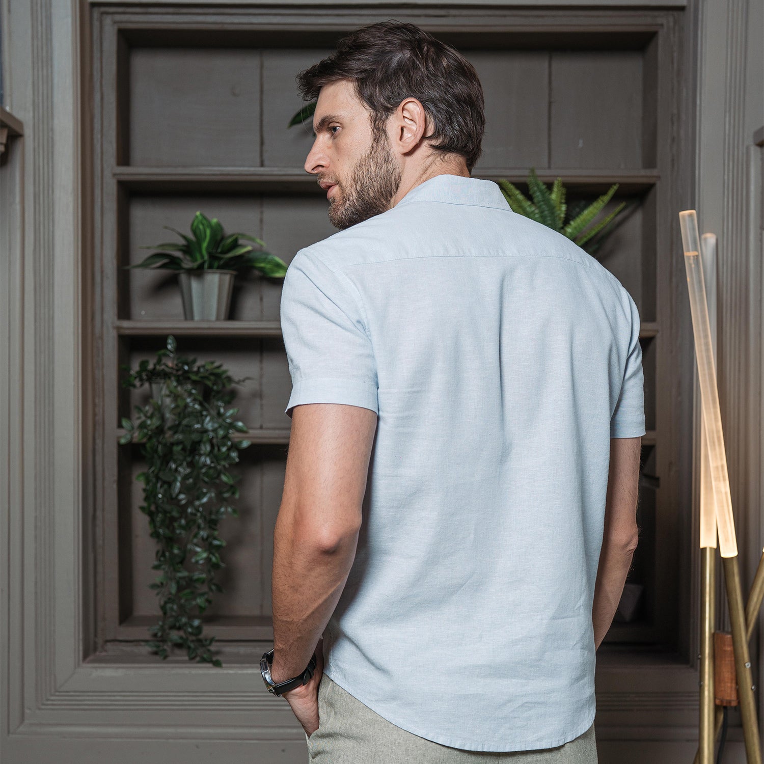 Camisa Manga Corta con Lino Leider