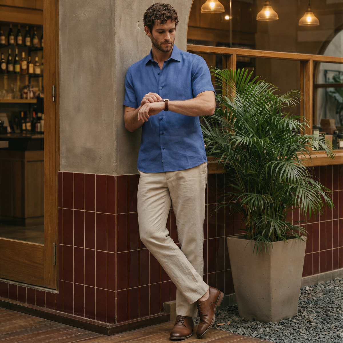 Camisa manga corta con lino Alian