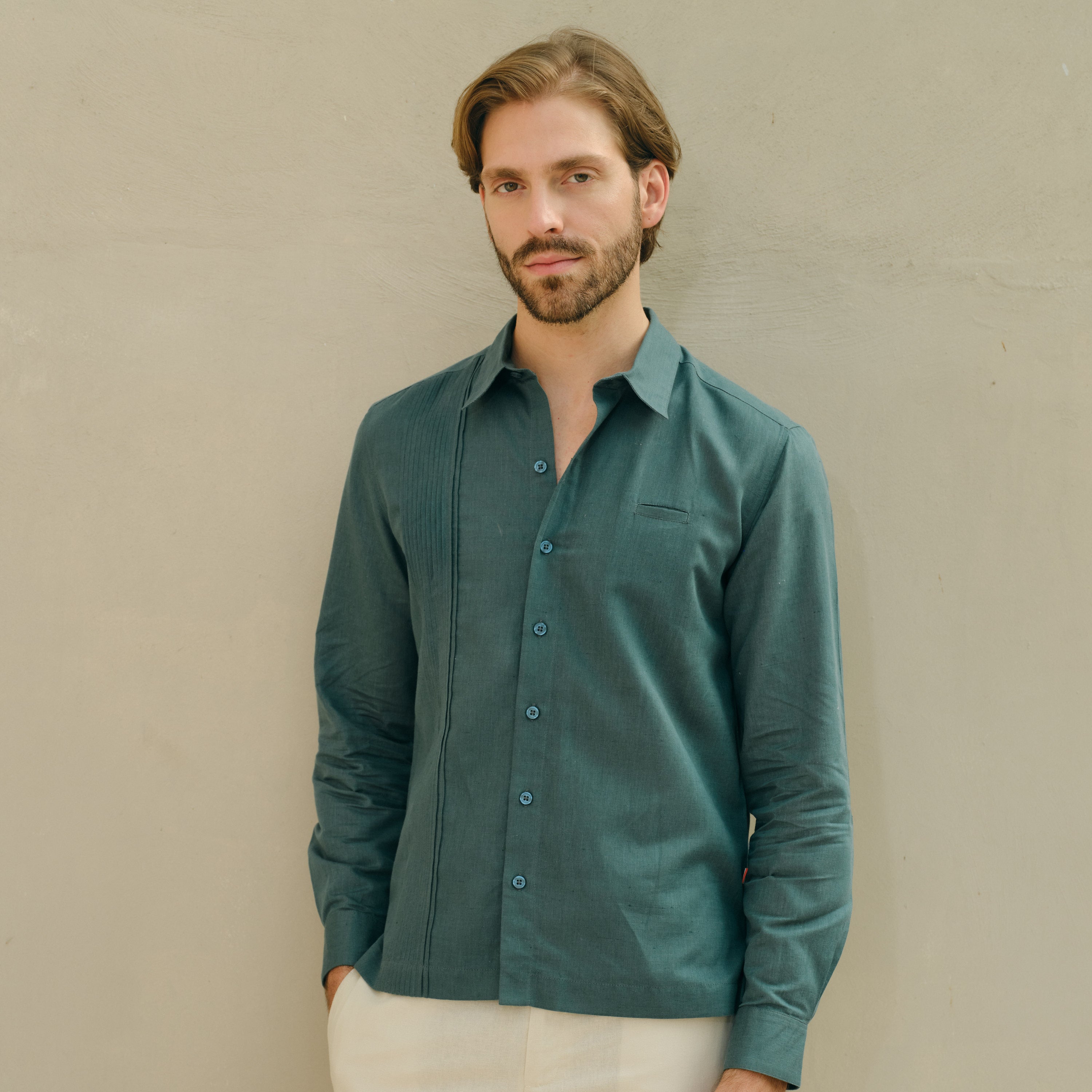 guayabera camisa para hombre color verde