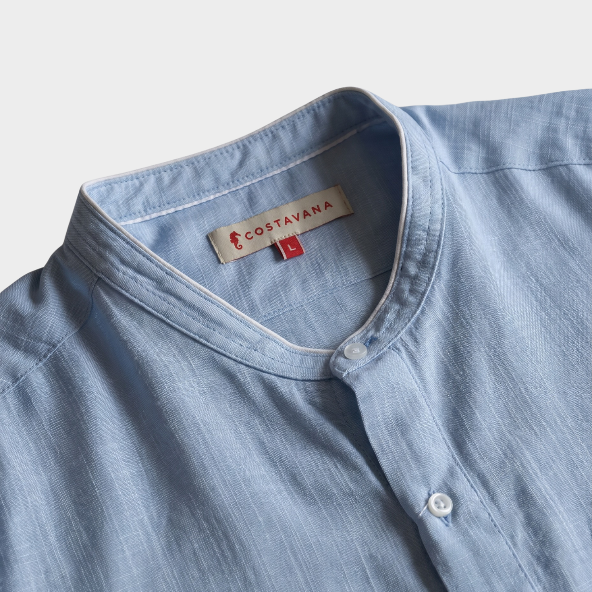 Camisa Cuello Mao para Hombre Cielo