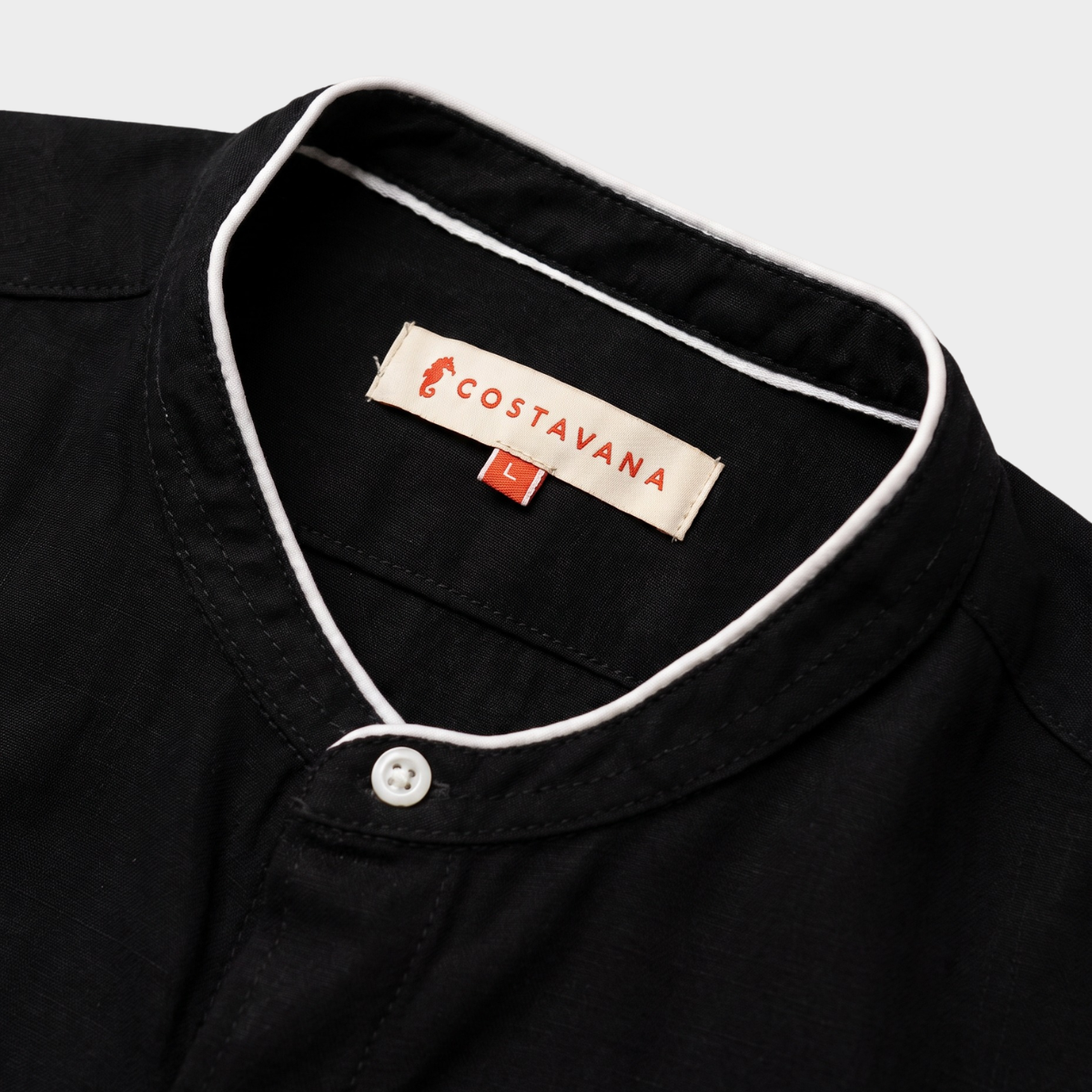 Camisa Cuello Mao para Hombre Negro