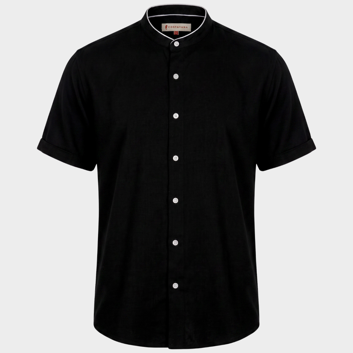 Camisa Cuello Mao para Hombre Negro