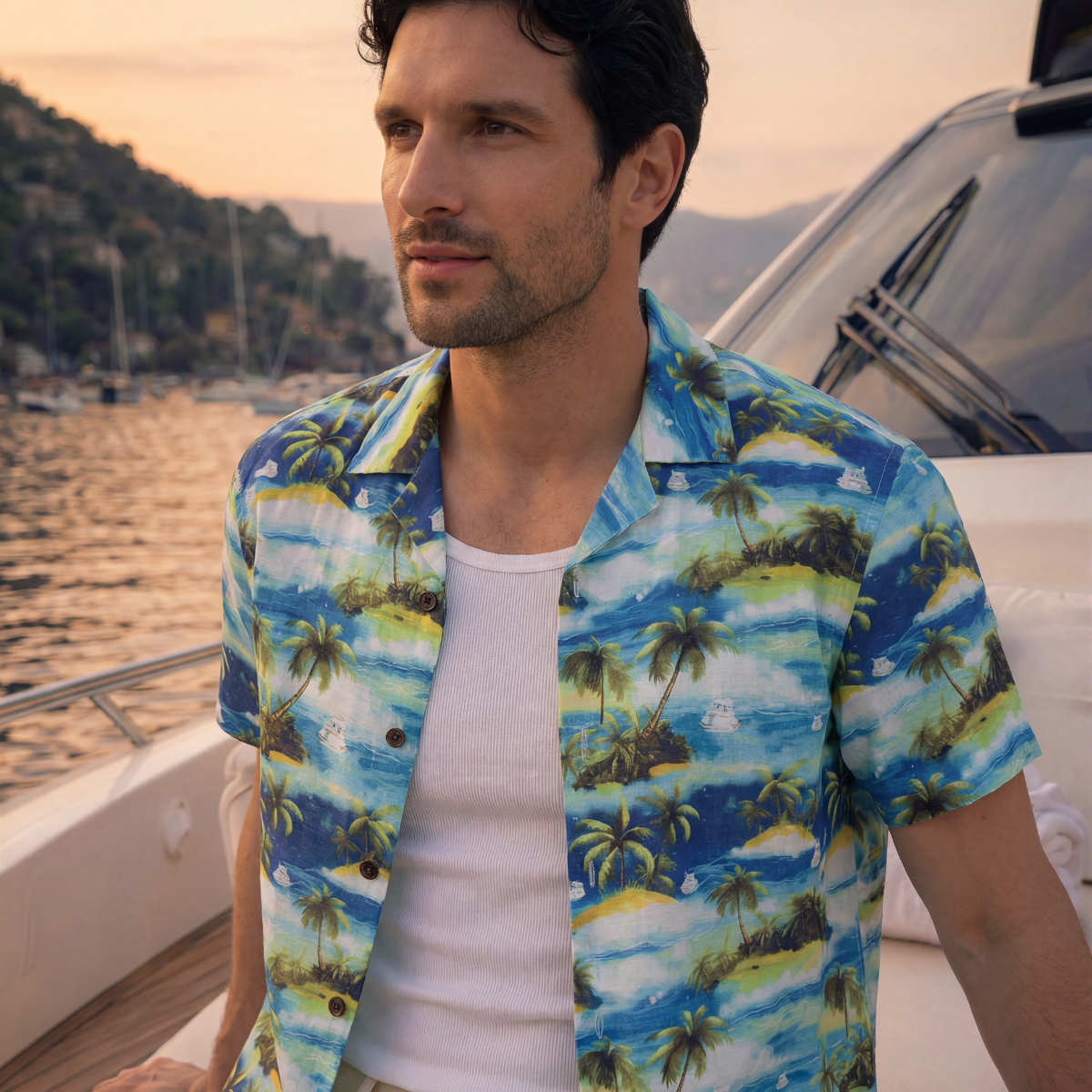 Camisa hawaiana manga corta Green Island