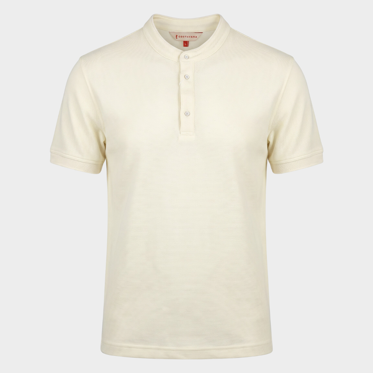 Camisa Polo de Punto para Hombre con Cuello Mao Ivory