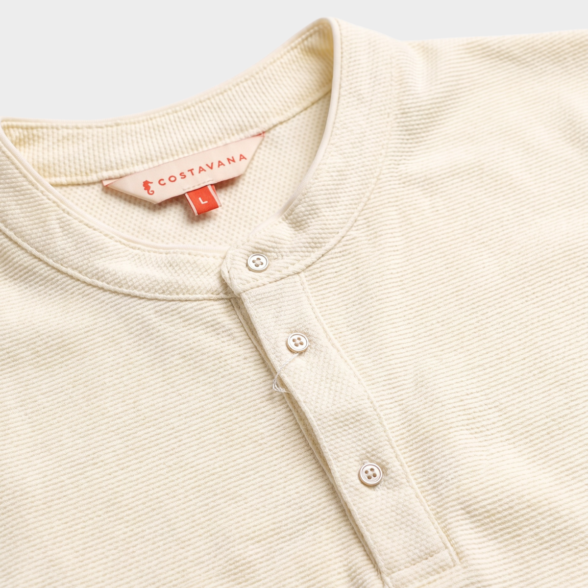 Camisa Polo de Punto para Hombre con Cuello Mao Ivory