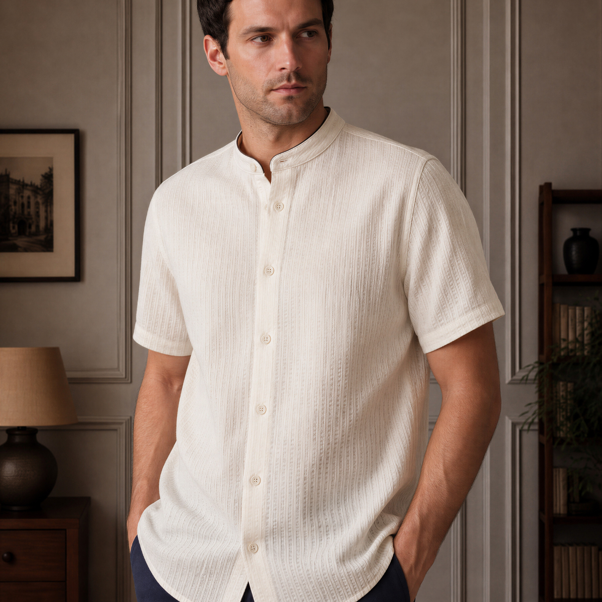 Camisa para Hombre con Cuello Mao Hueso