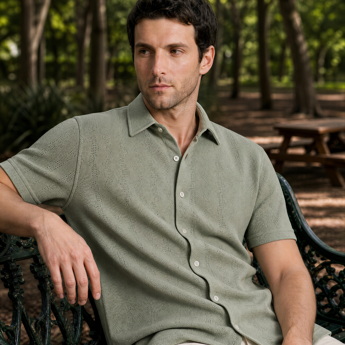 Camisa de Punto Cuello Polo para Hombre Verde