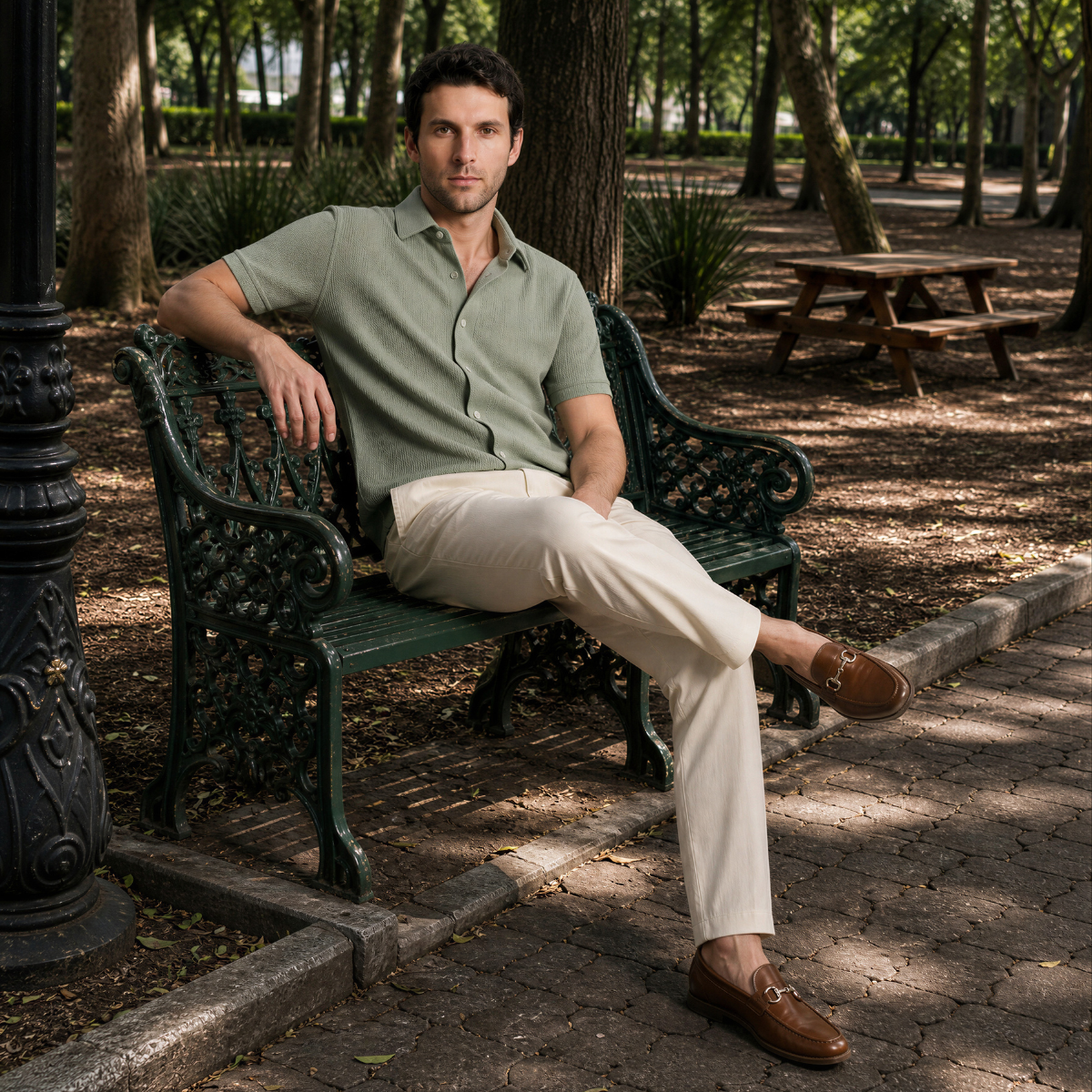 Camisa de Punto Cuello Polo para Hombre Verde