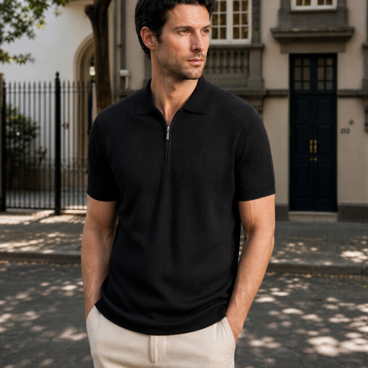 Camisa Polo para Hombre con Cierre Negro