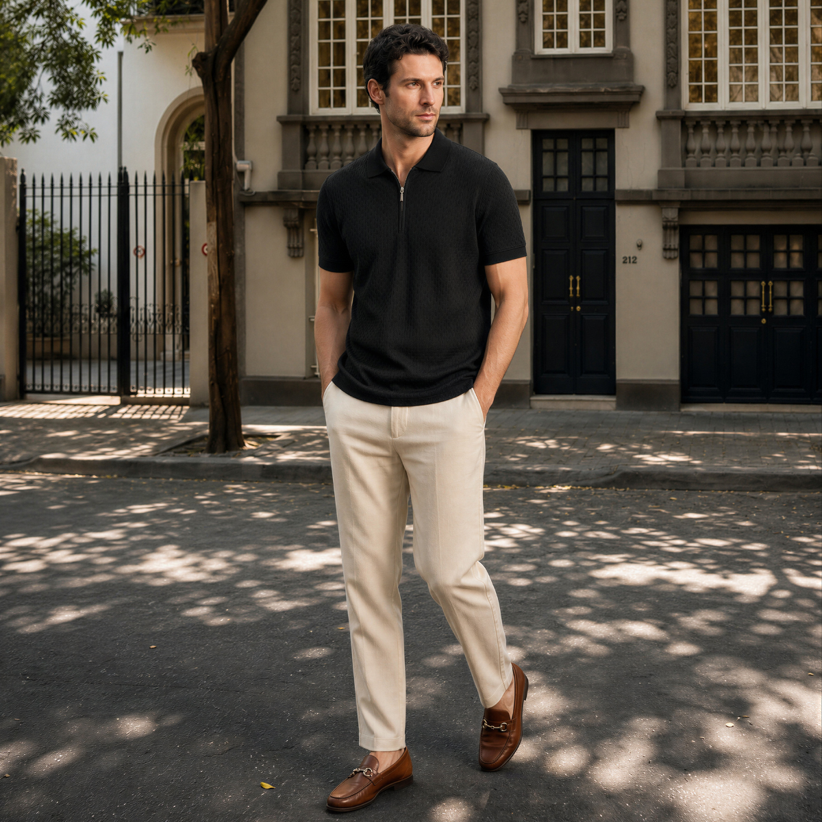 Camisa Polo para Hombre con Cierre Negro