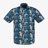 Camisa hawaiana azul con estampado de jaguares