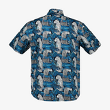 Camisa hawaiana azul con estampado de jaguares