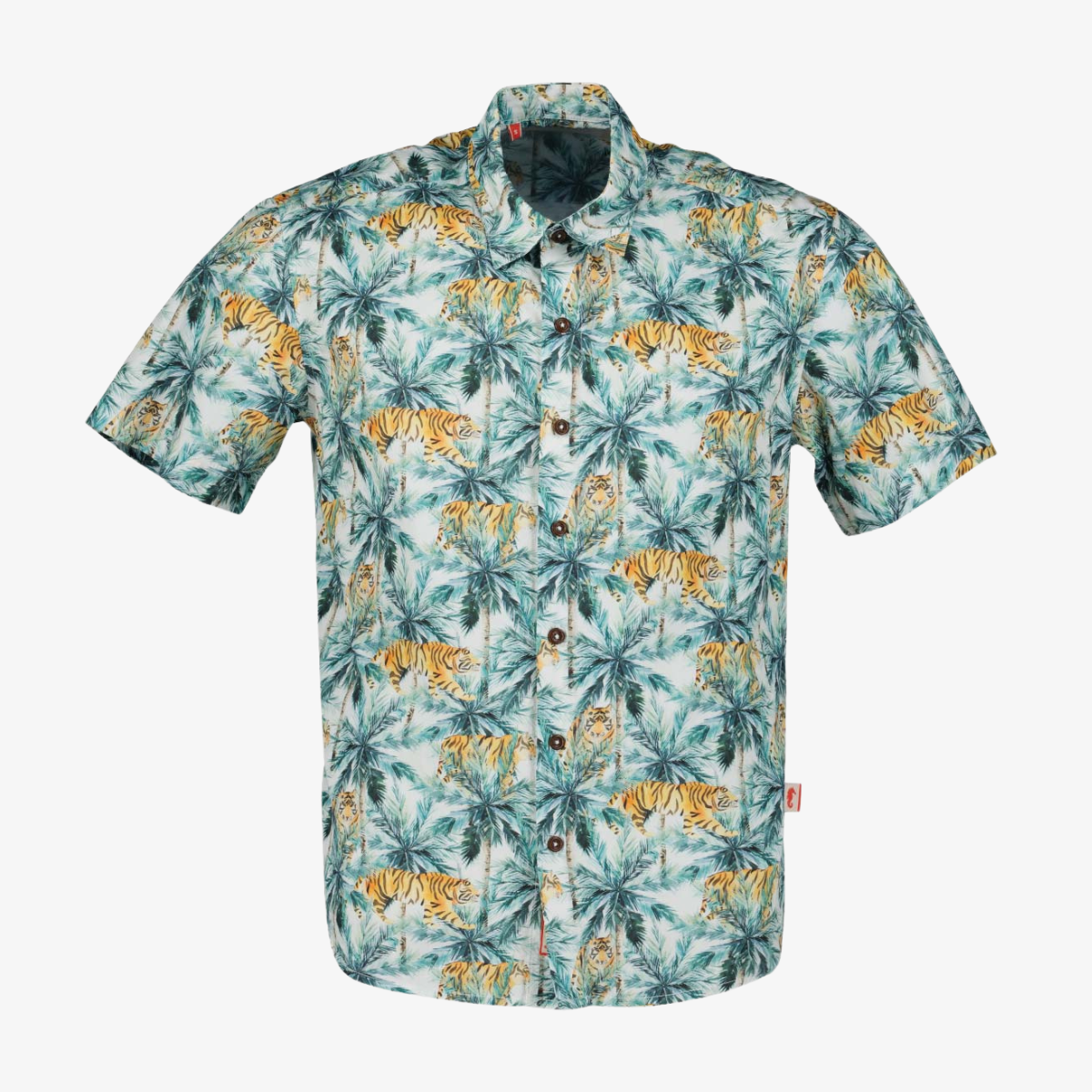 Camisa hawaiana de manga corta y algodón con estampado tropical