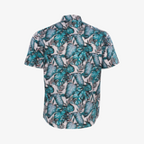 Camisa hawaiana de algodón con manga corta y estampado tropical.