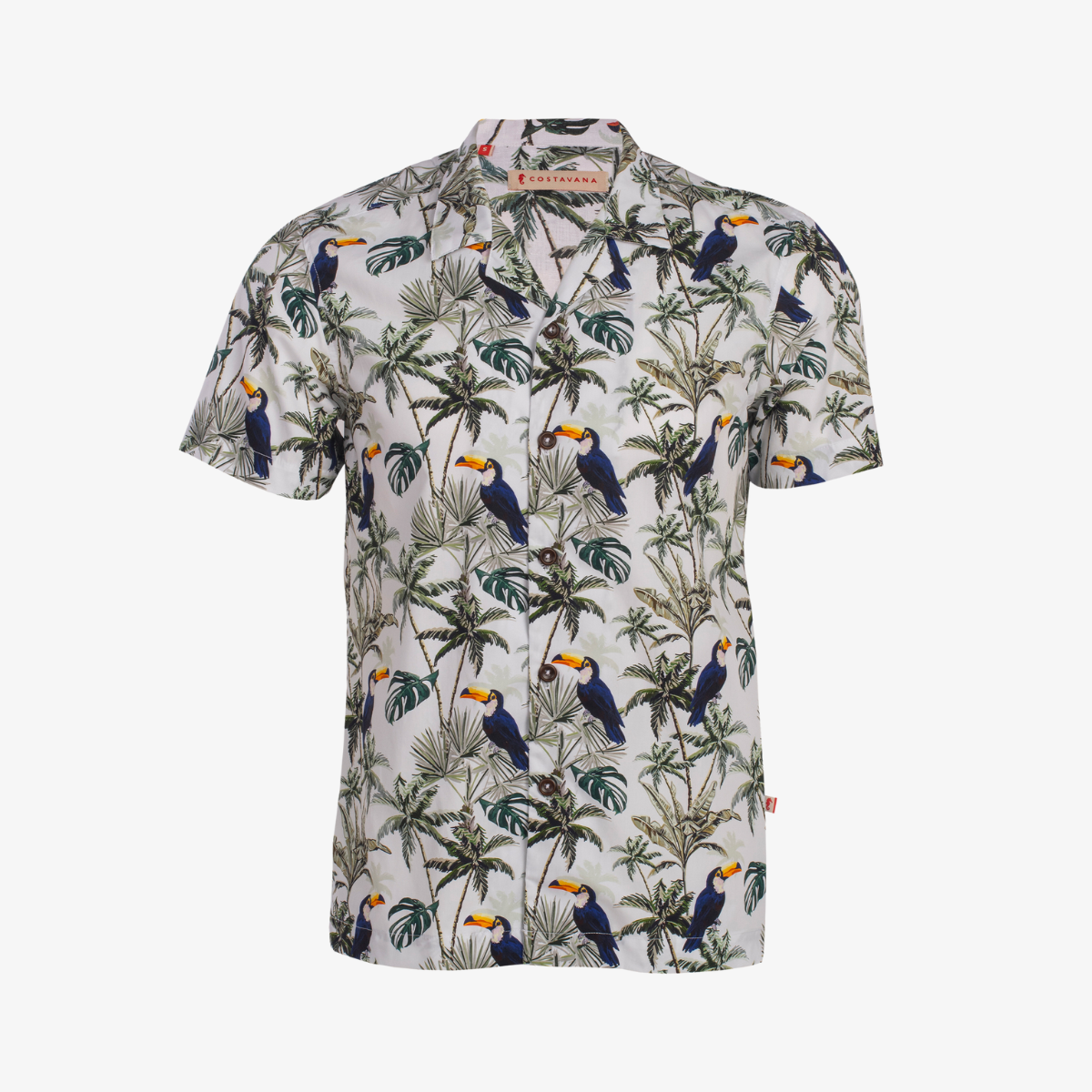 Camisa hawaiana con estampado de tucanes