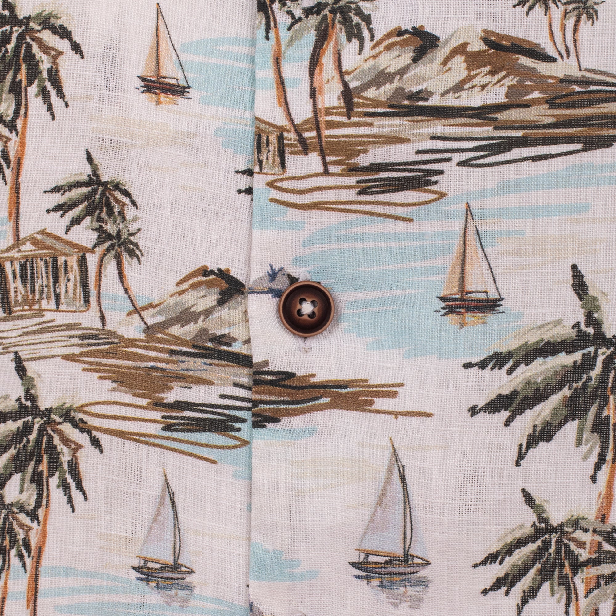 estampado de palmeras y barcos