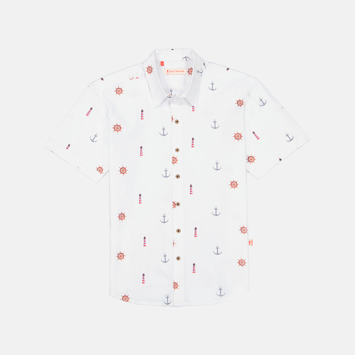 Camisa manga corta con estampado de faros y anclas Costavana