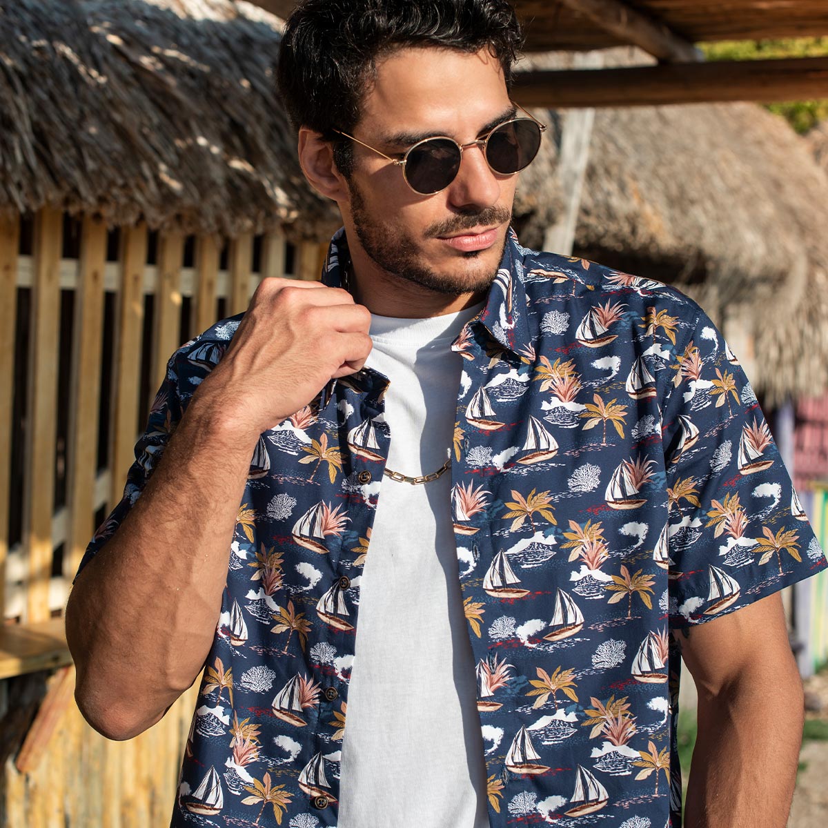 Camisa hawaiana manga corta Athenea