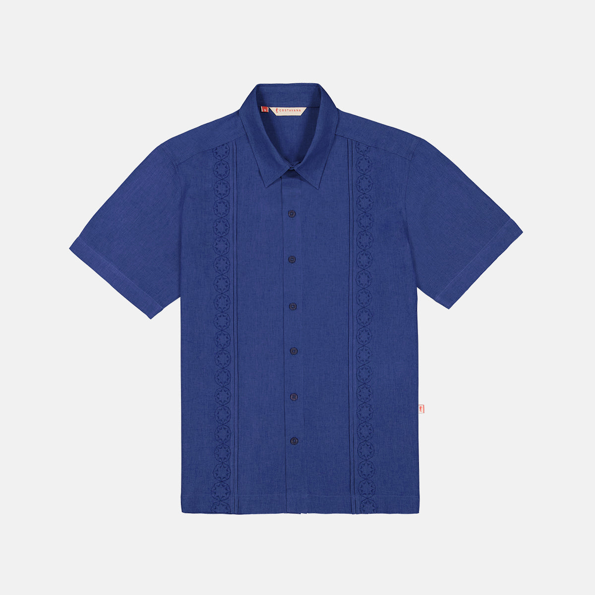 Guayabera hombre color azul bordado geometrico